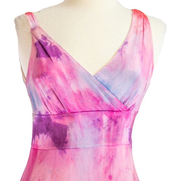 NEW long silk formal summer dress small red purple pink blue ombre painted blush - Picture 4 of 8